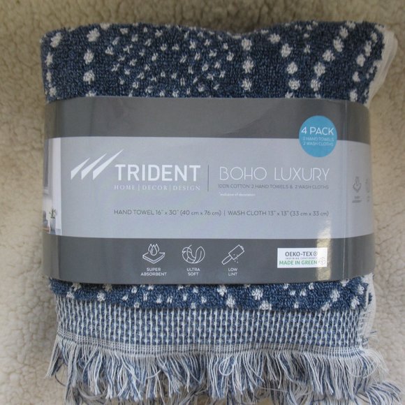 Boho Luxury Bath Towel with Fringe Towel Set, Blue, B13, NWT - Picture 1 of 3